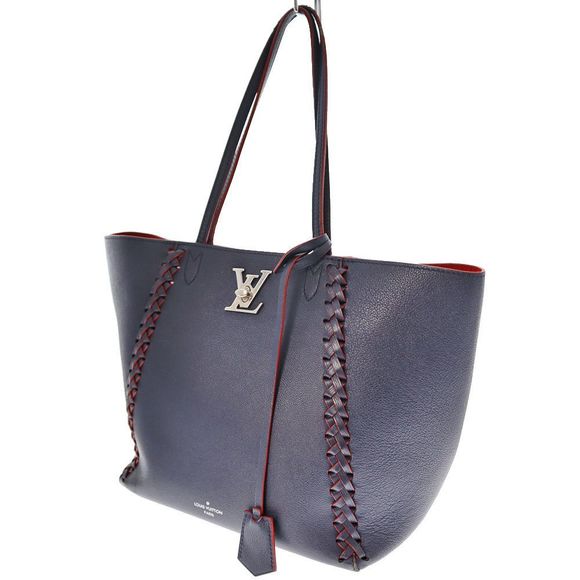 Louis Vuitton LockMe Hippo Shoulder Bag Grain Calf Leather Marine Rouge Navy - Picture 1 of 16